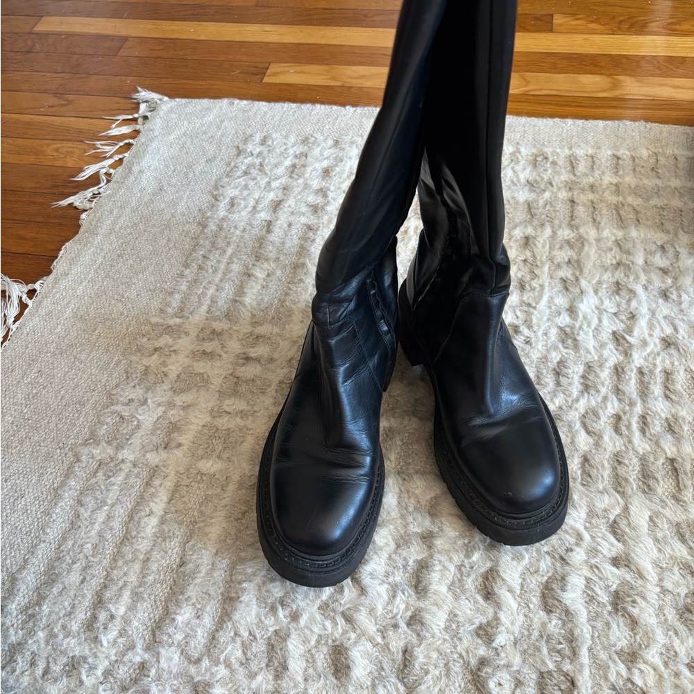 Zara Leather Black Women's Knee-High Boots - Picture 8 of 10